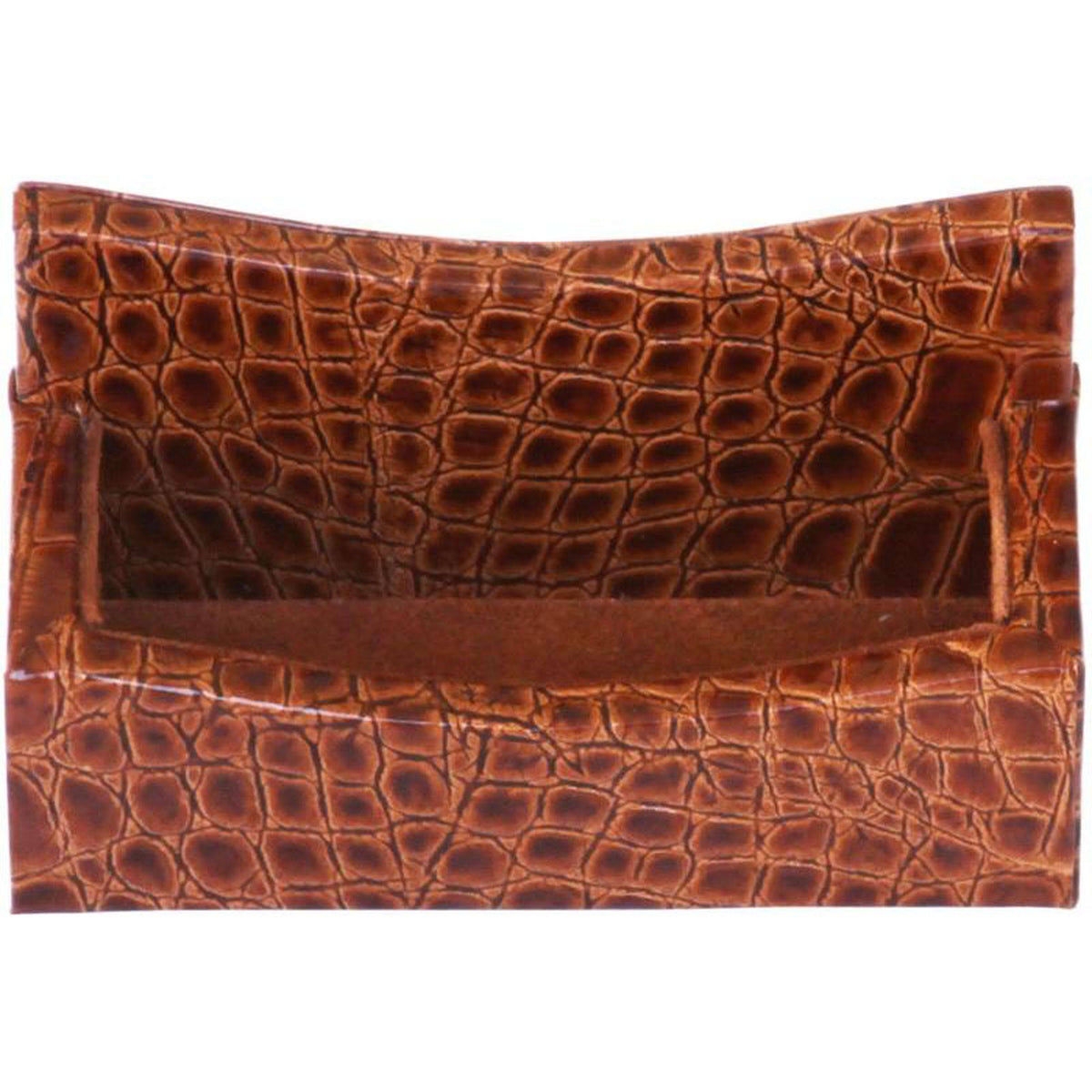 Cognac Brown Italian Patent Leather Business Card Holder L2585