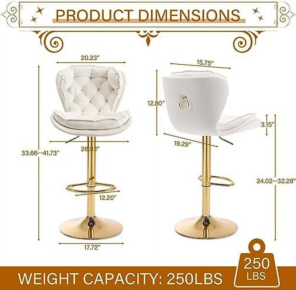 Cream Velvet Adjustable Counter Height Barstools Set of 2 K94793