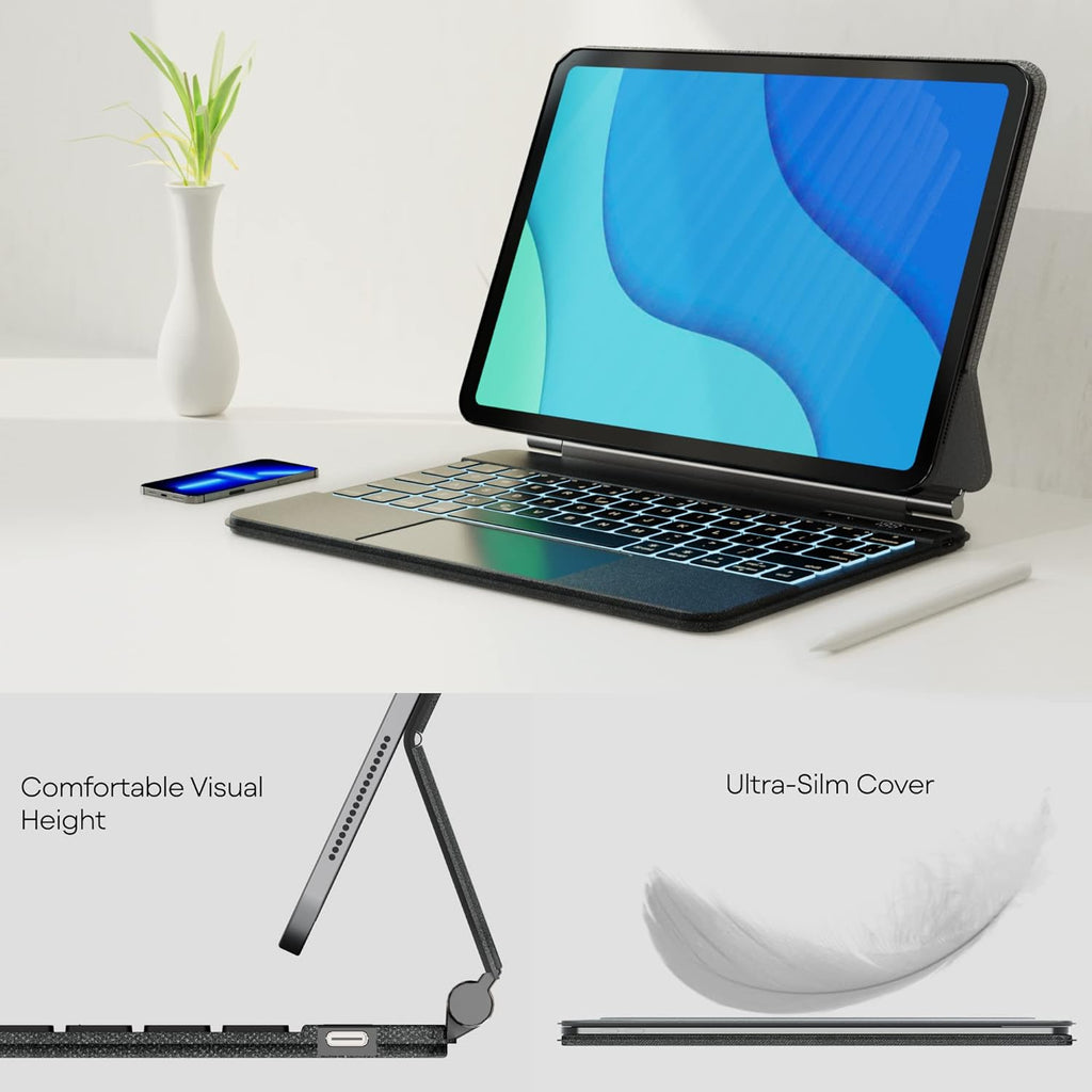 Magic iPad Keyboard Case with Trackpad Bluetooth Backlit Folio Leather H4257