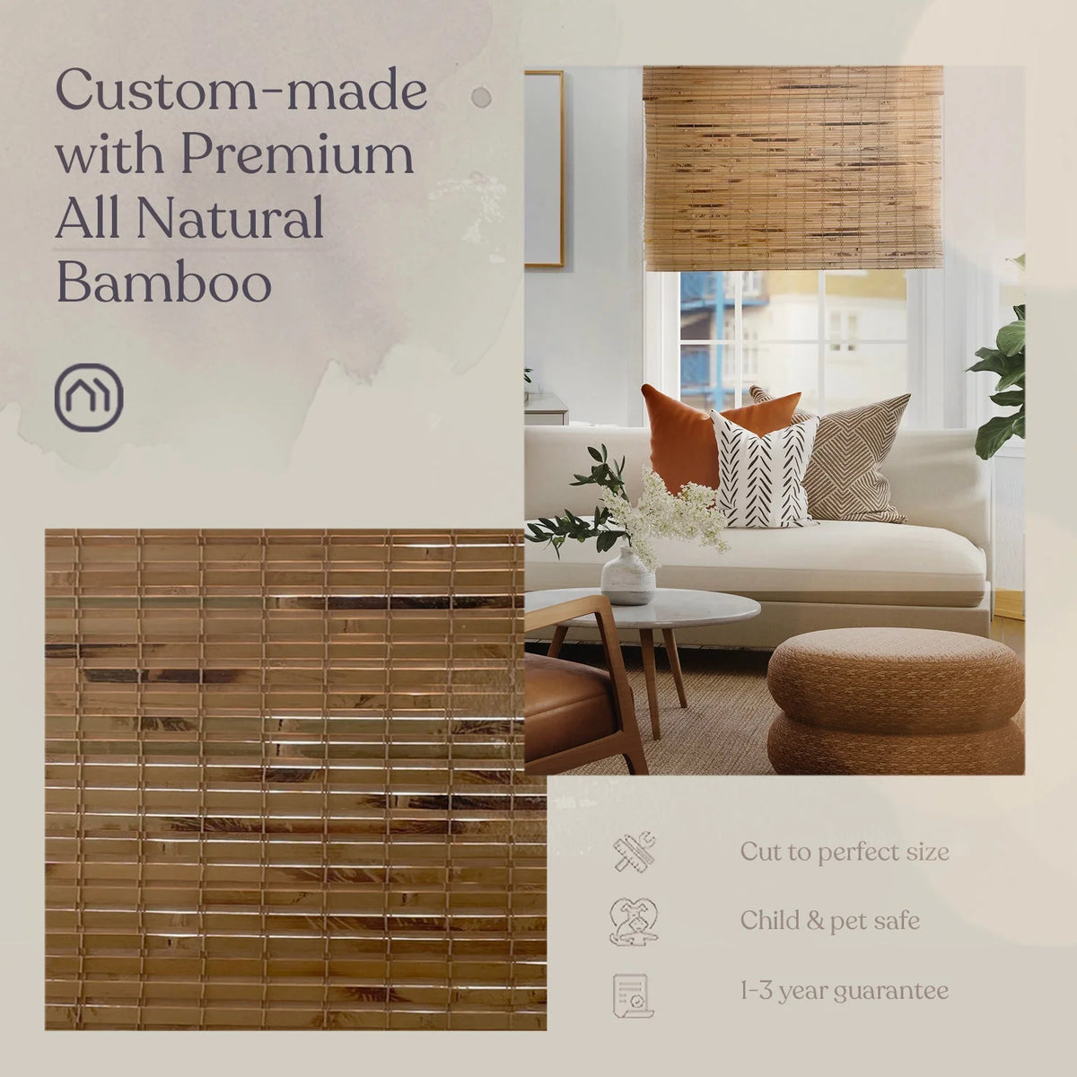 Bamboo Roman Shades 37"W X 60"H G41673