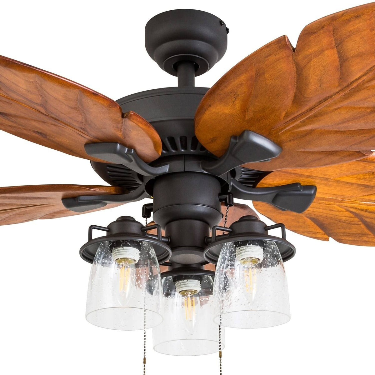 Aged Bronze Indoor LED Ceiling Fan with Hand Carved Blades O81704