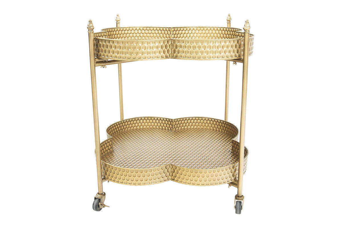Gold 2-Tier Clover Shaped Bar Cart with Caster Wheels T14792