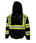 Black Safety Bomber Jacket with Detachable Hood T7423