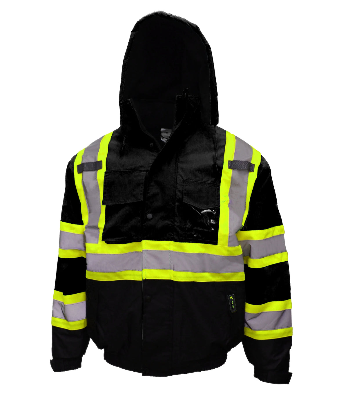 Black Safety Bomber Jacket with Detachable Hood T7423