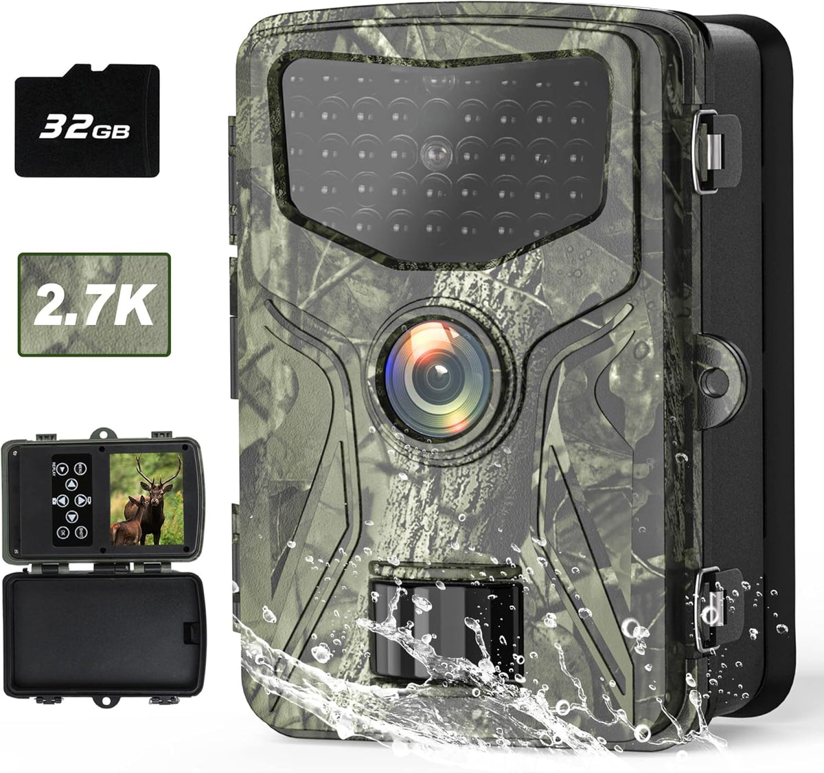 2.7K 36MP Game Camera 0.2S Trigger 65ft Range No Glow Night Vision 120° Angle IP66 Waterproof 32GB Card Pack of 2 C819552