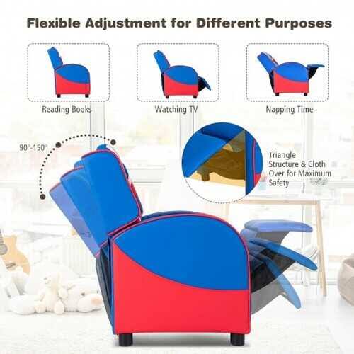 Blue Leather Recliner Chair with Side Pockets F64332