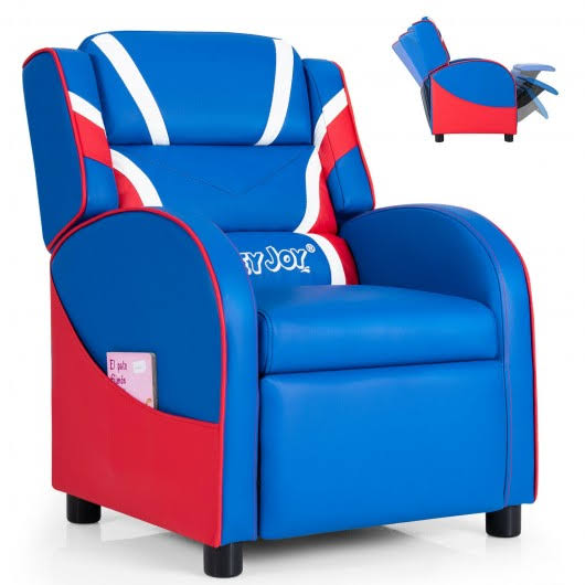 Blue Leather Recliner Chair with Side Pockets F64332