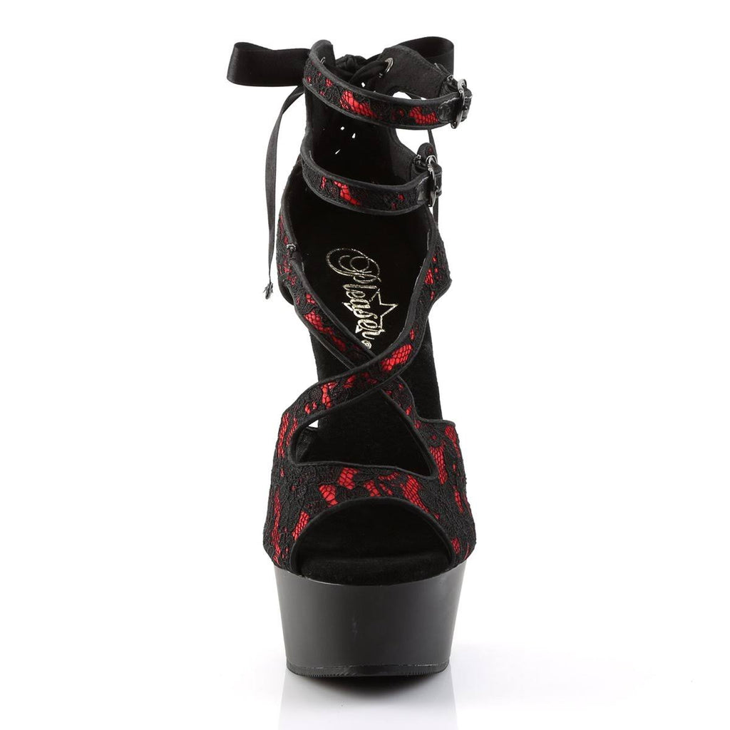 Red Satin-lace Black Matte Heels S579548