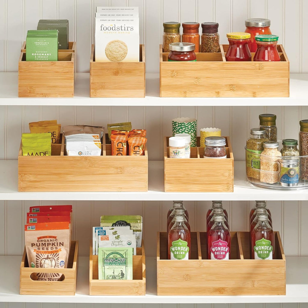 Bamboo Kitchen Cabinet Pantry Organizer Bin, 4 Divided Sections, 2 Pack G7127