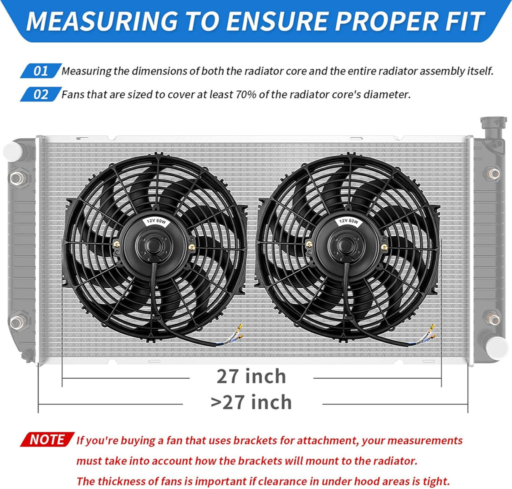 12 Inch Electric Engine Radiator Cooling Fan with Mounting Kit 1750 CFM 12 Volts Pack of 2 G9203