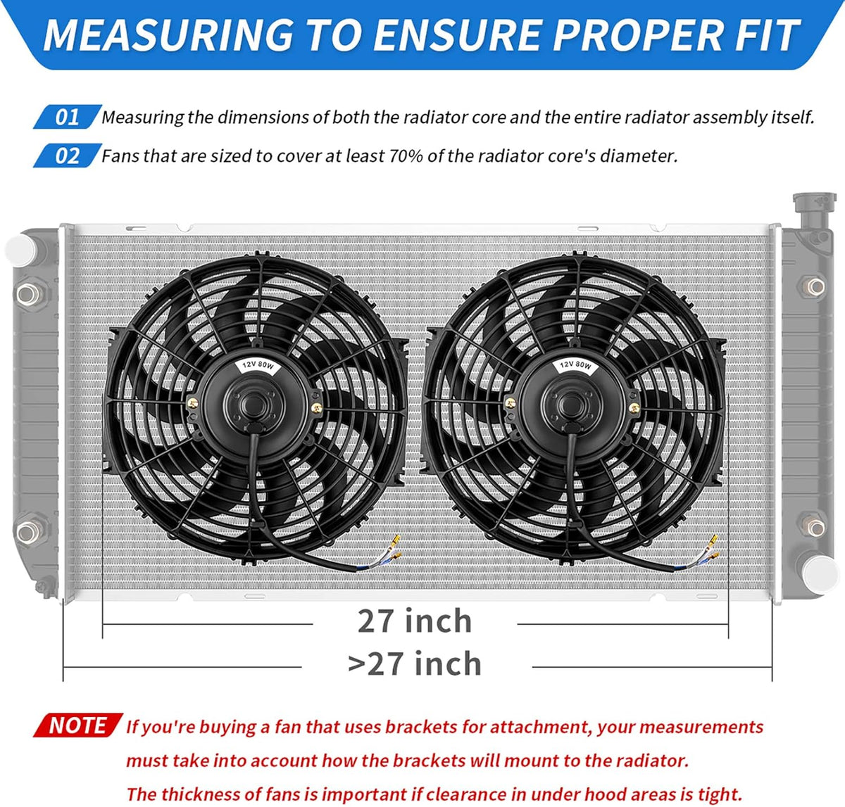 12 Inch Electric Engine Radiator Cooling Fan with Mounting Kit 1750 CFM 12 Volts Pack of 2 G9203