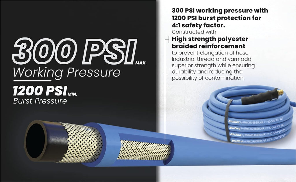 Rubber Air Hose, 300 PSI, Pack of 2 B273