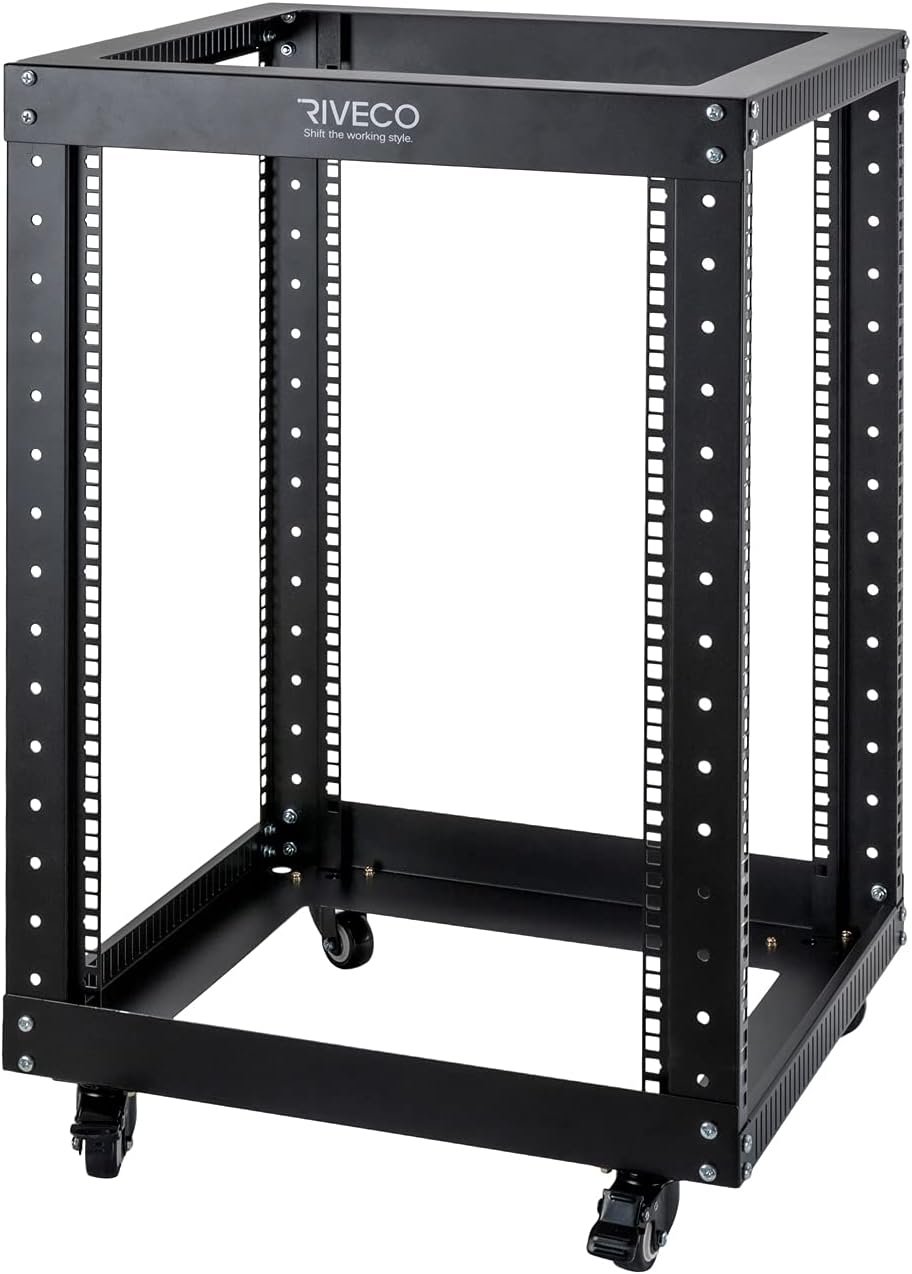 Black 18U Open Frame Server Rack with Brake Casters S903539