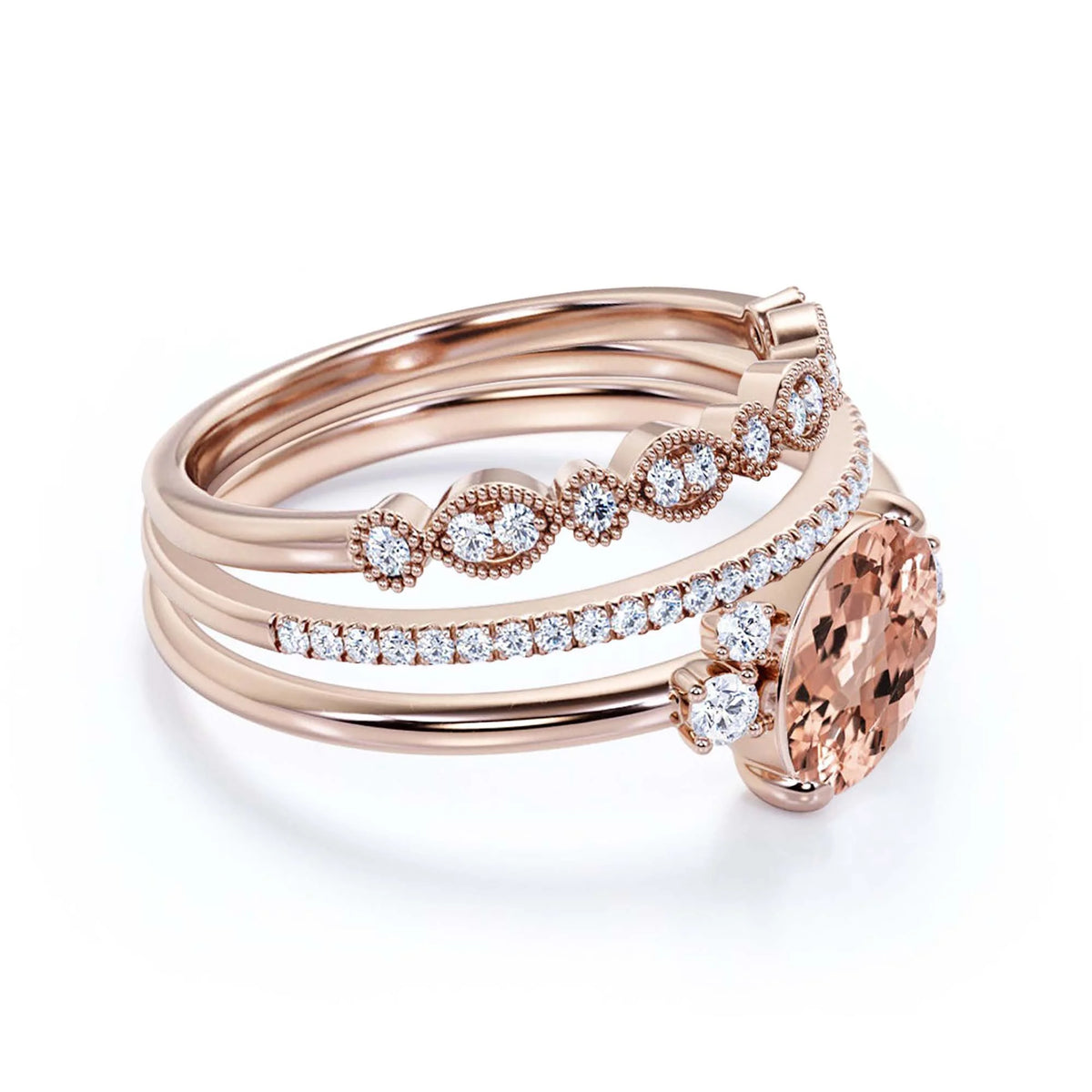 2.50 Carat Oval Morganite And Diamond Moissanite Engagement Ring in 925 Sterling Silver With 18k Rose Gold Plating A2213